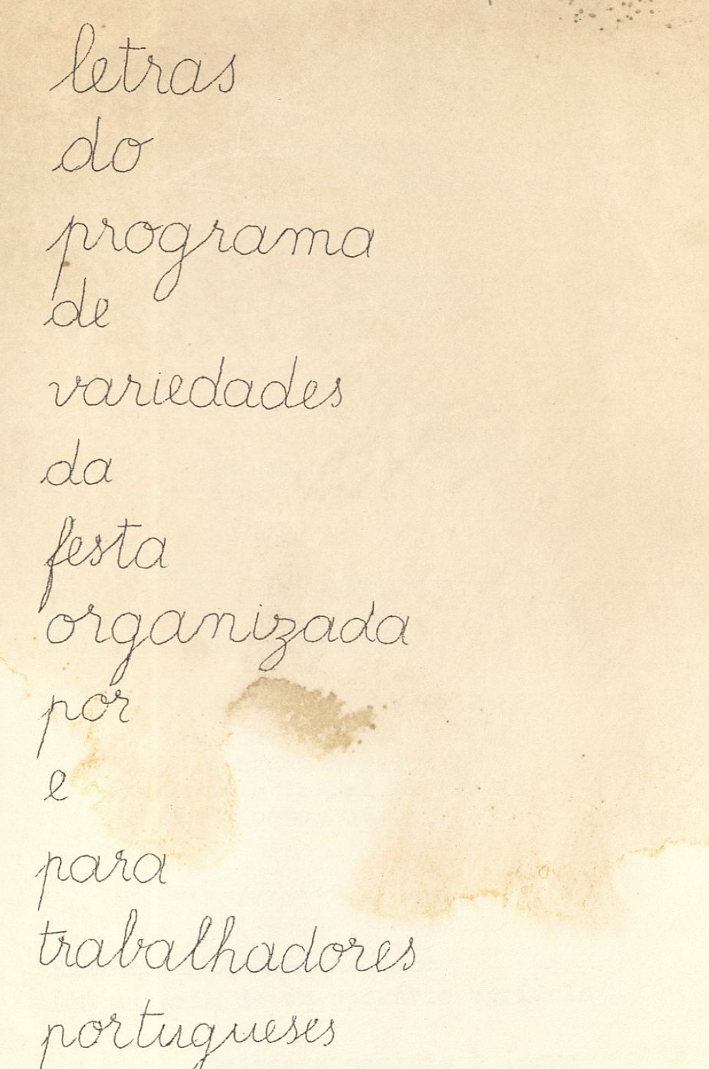 Letras do programa de variedades da festa organizada por e para trabalhadores portugueses (1967)