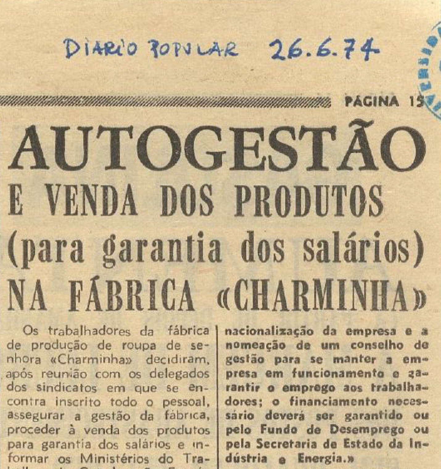 "Autogestão e venda dos produtos na fábrica Charminha"