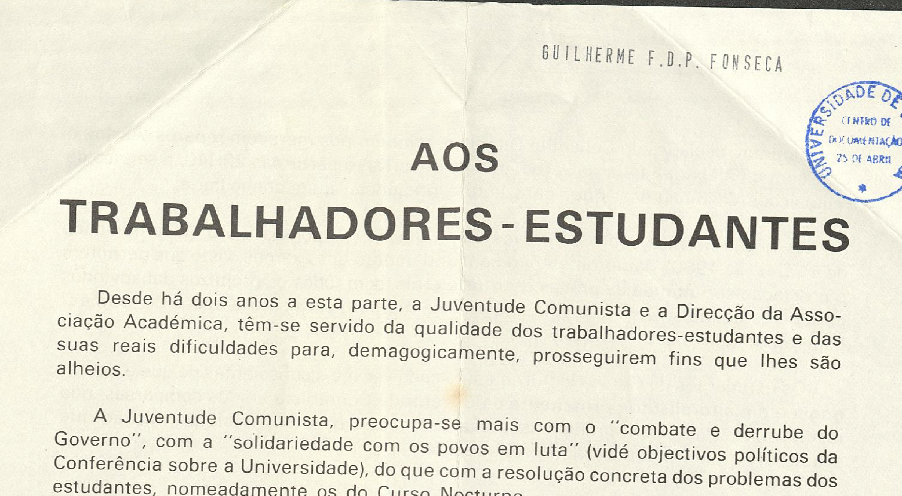 Aos trabalhadores estudantes (PPD)