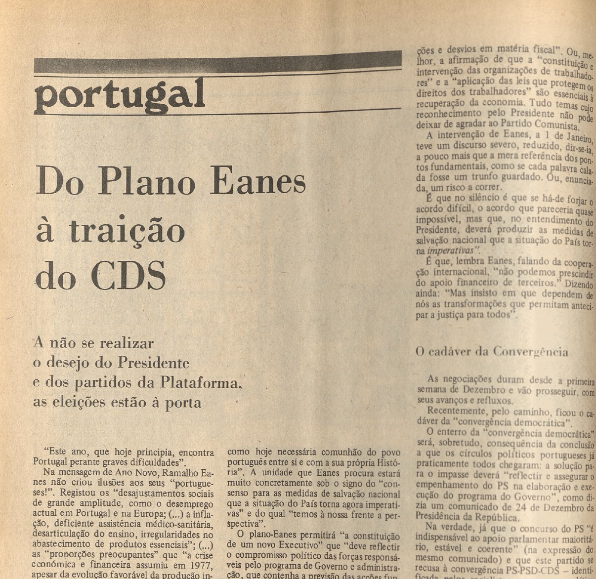 "Do plano Eanes à traição do CDS"