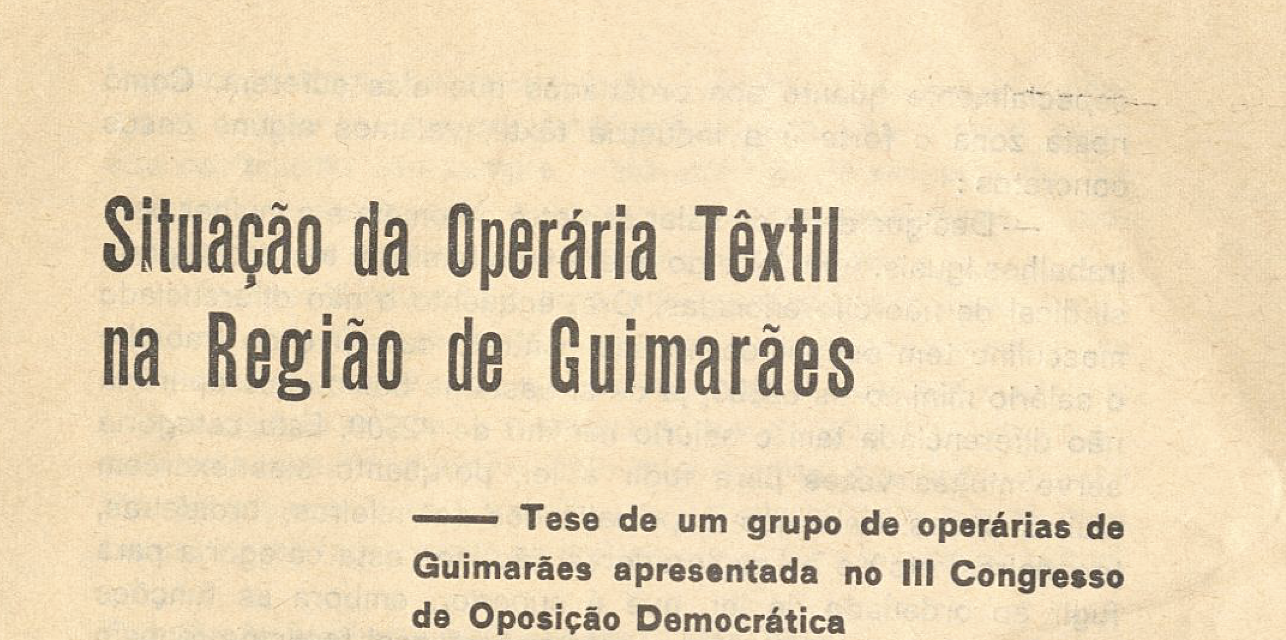Situação da Operária Têxtil na Região de Guimarães