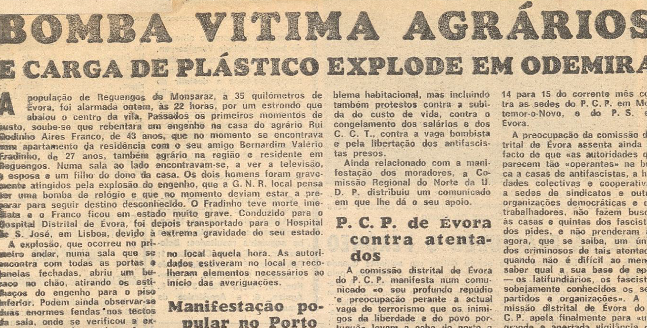 "Bomba vitima agrários e carga de plástico explode em Odemira"