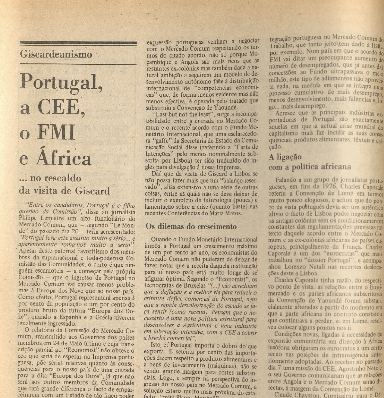 "Portugal, a CEE e o FMI"