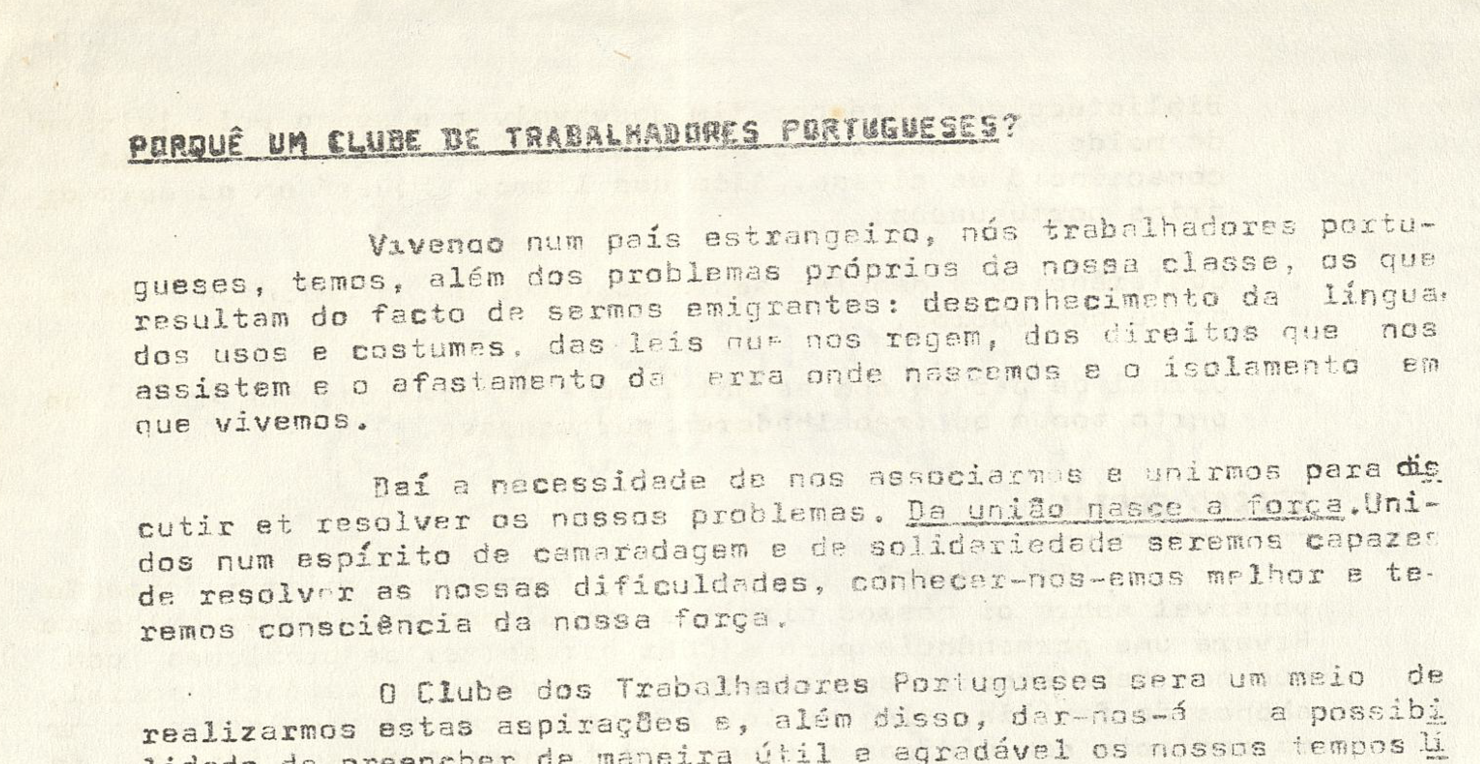 Porquê um clube de trabalhadores portugueses?